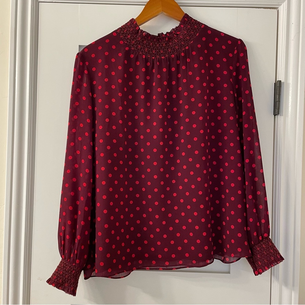 J.Crew Crinkle Chiffon Smocked Dot Blouse